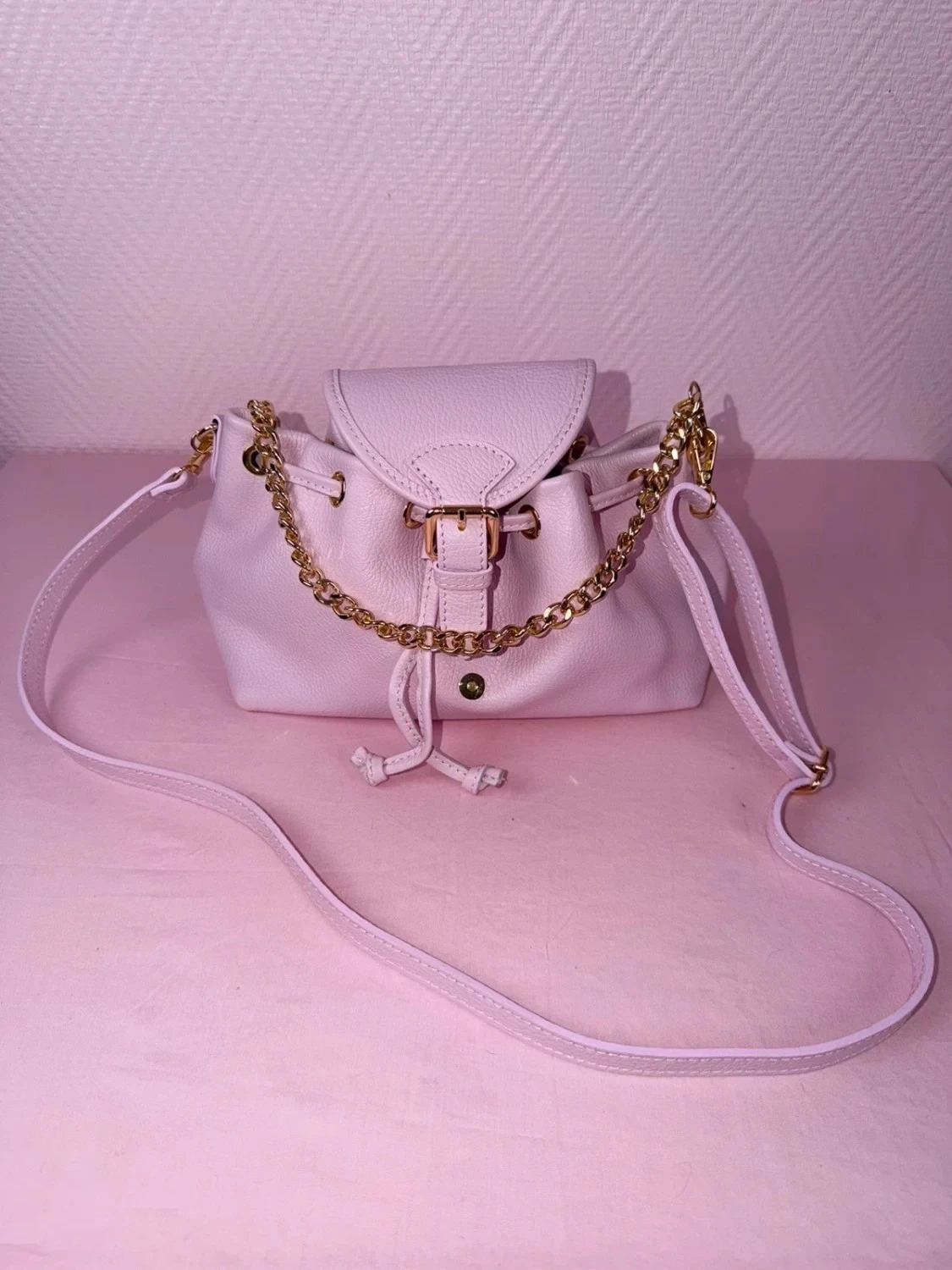 Bolsa vera Italy Bolsa de couro genuíno rosa montana – photo 2